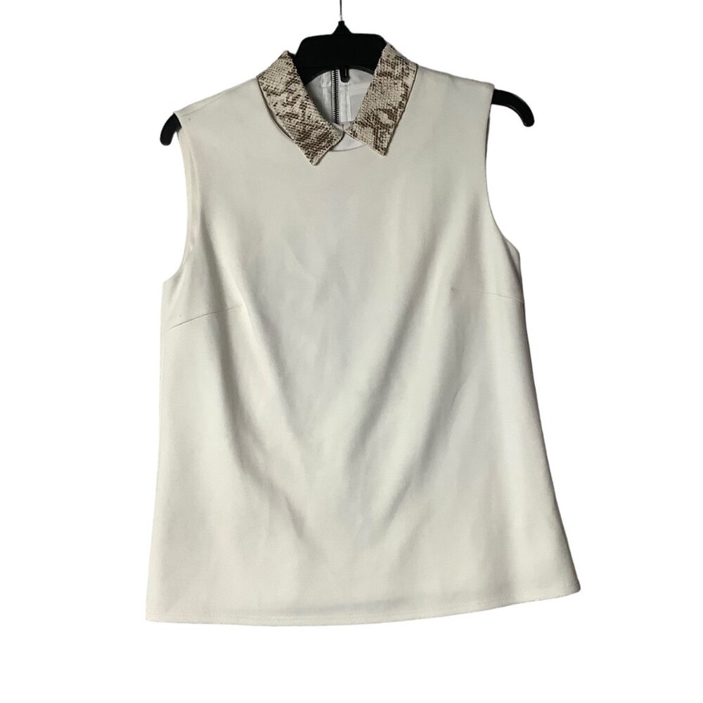 Bailey 44 Sleeveless White Blouse Top Women Small Leather Collar Zip Back